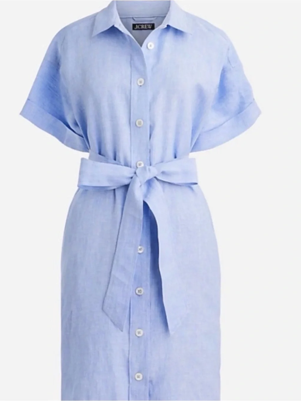 J.Crew Petite Capitaine Linen Shirtdress French Blue PL Button Front Belted